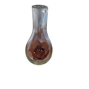 Clear Glass Blub Style Vase with Applied/Fused Amber Flower 7" Tall